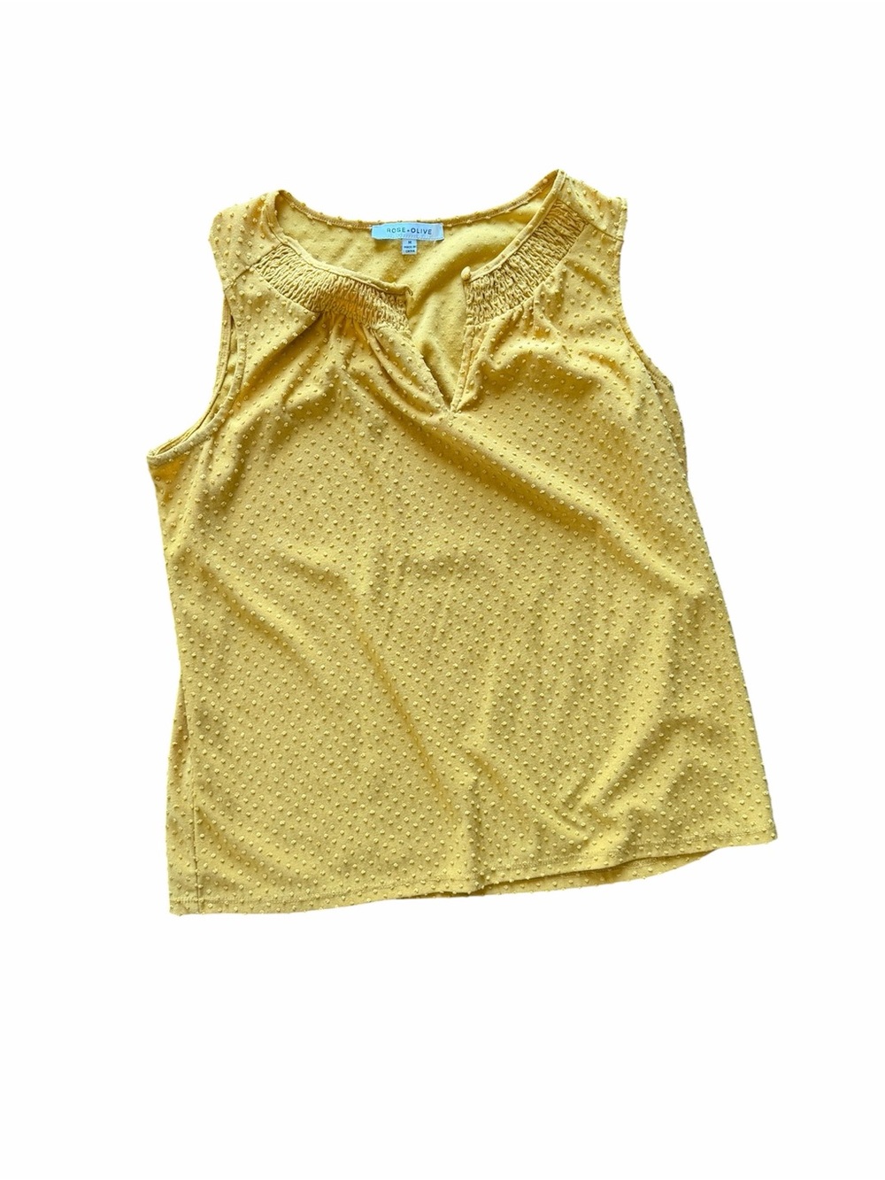 Rose & Olive Yellow Sleeveless Dot-Texture Tank